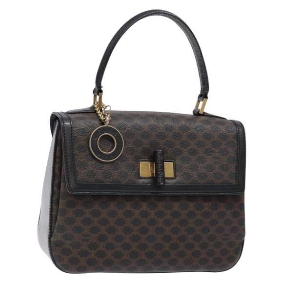 CELINE Macadam Canvas Hand Bag Pvc Leather Black Gold - Picture 1 of 13